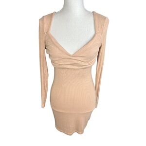 Princess Polly Nude Ribbed Long Sleeve Mini Dress